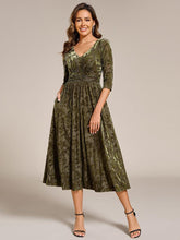 V-Neck Velvet Pleated Wedding Guest Dress with Pockets